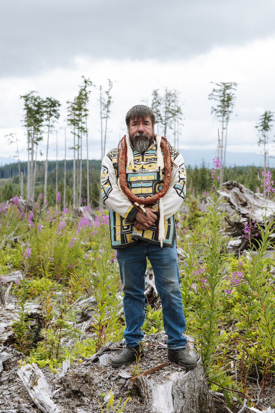 Chief Maswayalidzi David Mungo Knox (Kwagu'ł) with Fireweed | Photo: Agathe Bernard Photography