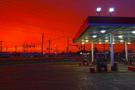 gas station under a red sky