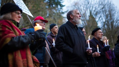 protesters stand together