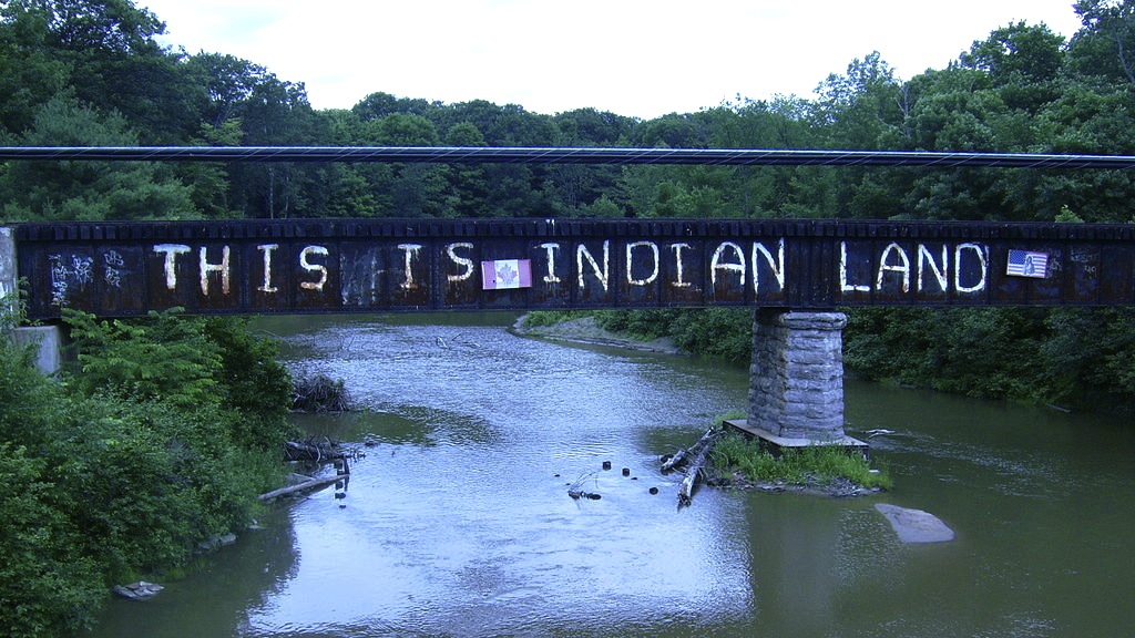 "This is Indian Land" Graffiti on rail bridge, Garden River First Nation