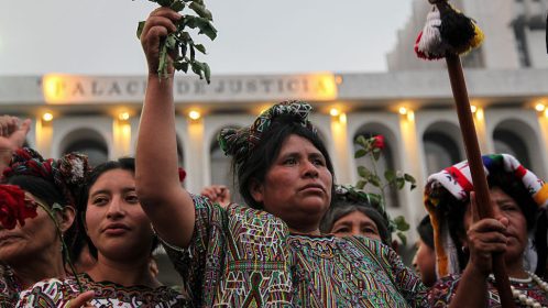 Maria Soto and other Ixil women celebrate after former Guatemalan dictator Rios Montt was found guilty of genocide against the indigenous Ixil people in the 1980s.