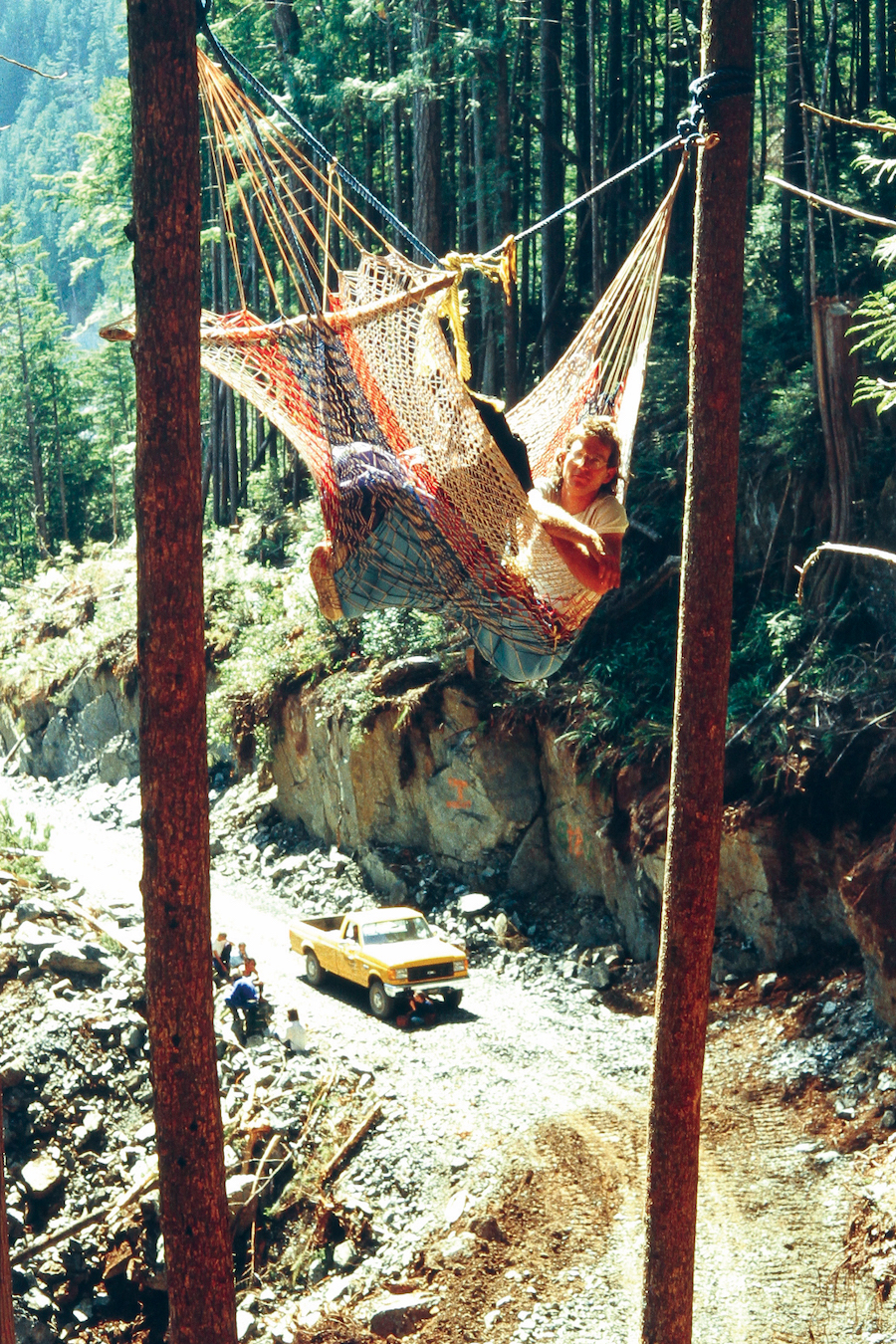 Paul Winstanely in hammock at Sulphur Pass, '88 | Photo courtesy of Clayoquot Action