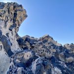 Rock outcropping against the sky at Obsidian Butte