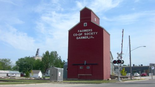Co-op grain elevator against the sky